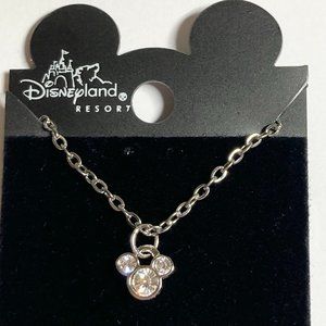 Disney Mickey Mouse Ears Necklace Disneyana Dainty Crystal 18" Silver Plated